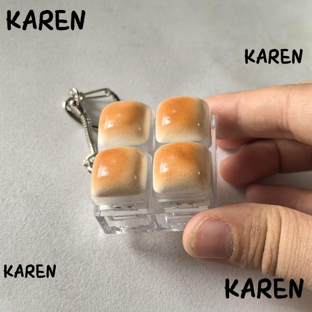KARENGOODS ปลอกนิ้วคีย์บอร์ด, Keycap DIY คีย์บอร์ด Fidget พวงกุญแจ, ผ่อนคลายนึ่งปุ่มขนมปังคาราเมลออกแบบปุ่ม Keycap พวงกุญแจผู้ใหญ่