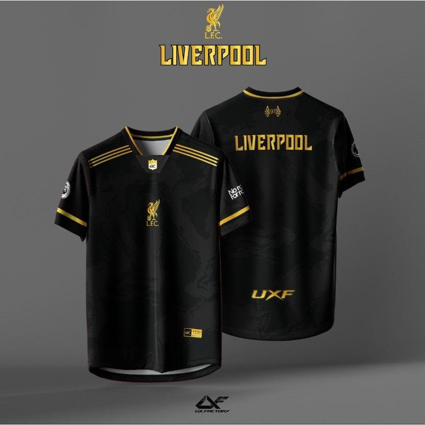 พร้อมสต็อก UXFactory LIV Black Gold Jersey Sublimation 3D โพลีเอสเตอร์ Breathable Quick Dry ผู้ใหญ่ 
