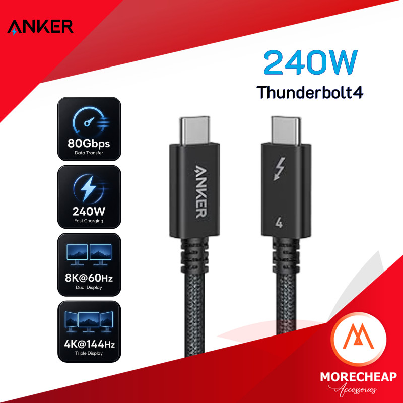 ถูก/แท้ Anker Prime Thunderbolt 4 8K USB-C 240W 40Gbps ยาว 1 เมตร ชาร์จไว