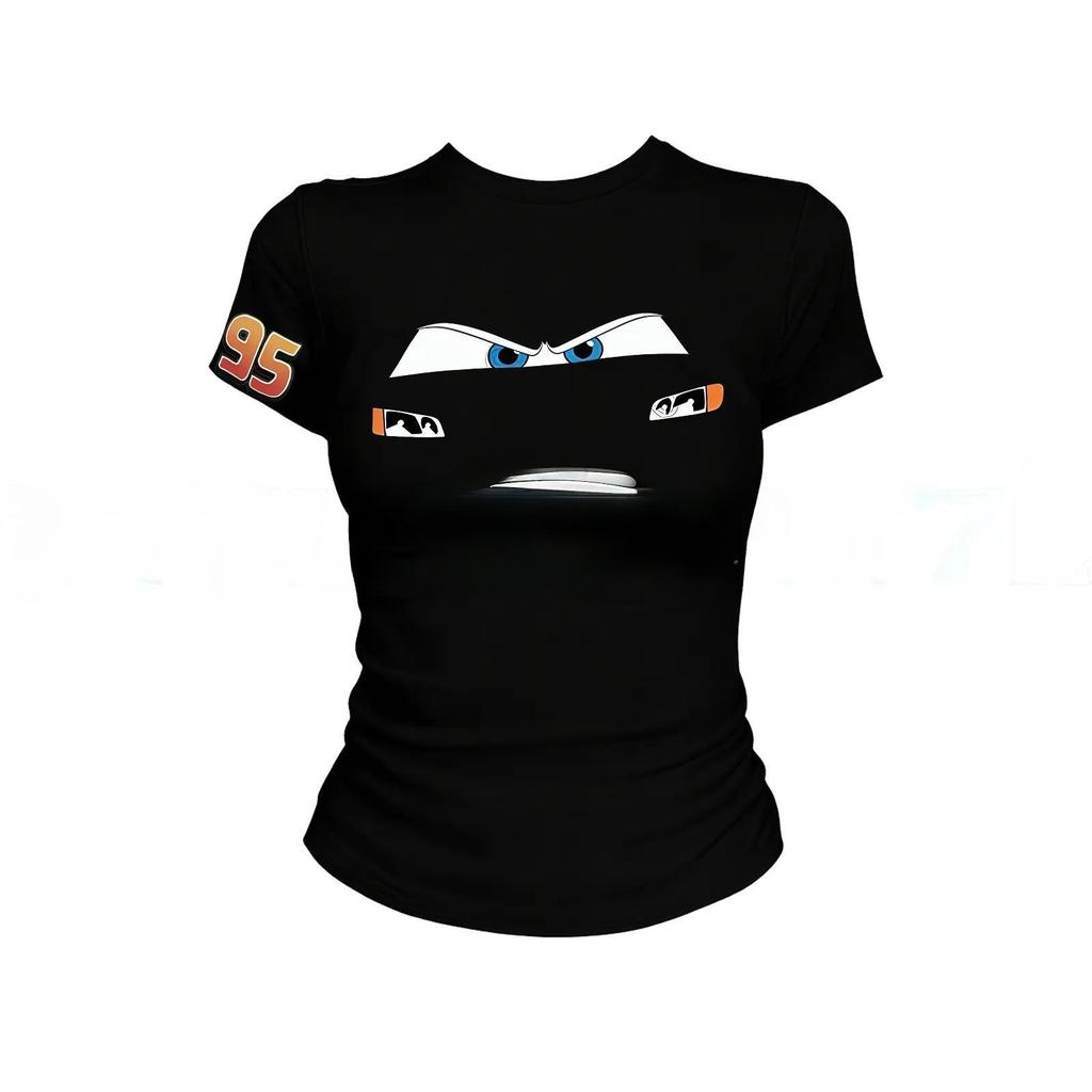 เสื้อยืดลำลองสำหรับผู้หญิง ทำจากผ้าฝ้าย 100% พิมพ์ลายหน้ายิ้มแบบอเมริกันน่ารัก ทรงเข้ารูป คอกลม แขนสั้น ดีไซน์ทันสมัย ​