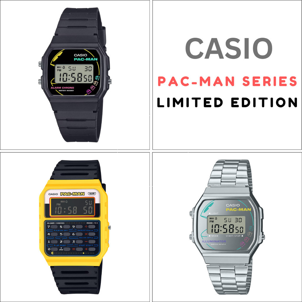 ประกัน1ปีและกล่อง CMG!! CASIO รุ่น CA-53WPC-1B F-91WPC-1A limited PAC-MAN A168WEPC-7