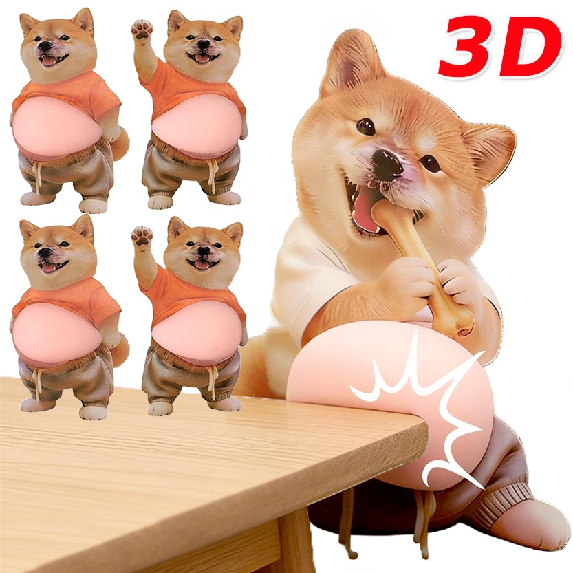 สติกเกอร์ป้องกันการชนกันของสุนัข 3D Shiba Inu 2 ชิ้น / สติกเกอร์บรรเทาความเครียดแบบ Squeezable แบบมีกาวในตัว