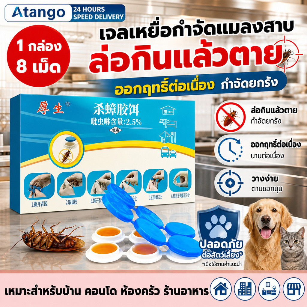 เจลฆ่าแมลงสาบ 8 เม็ด/กล่อง เจลกำจัดแมลงสาบ ดึงดูด ล่อแมลงสาบ ฆ่าทั้งรัง ไล่แมลงสาบ ที่ดักแมลงสาบ วางมุมบ้าน ใช้งานง่าย