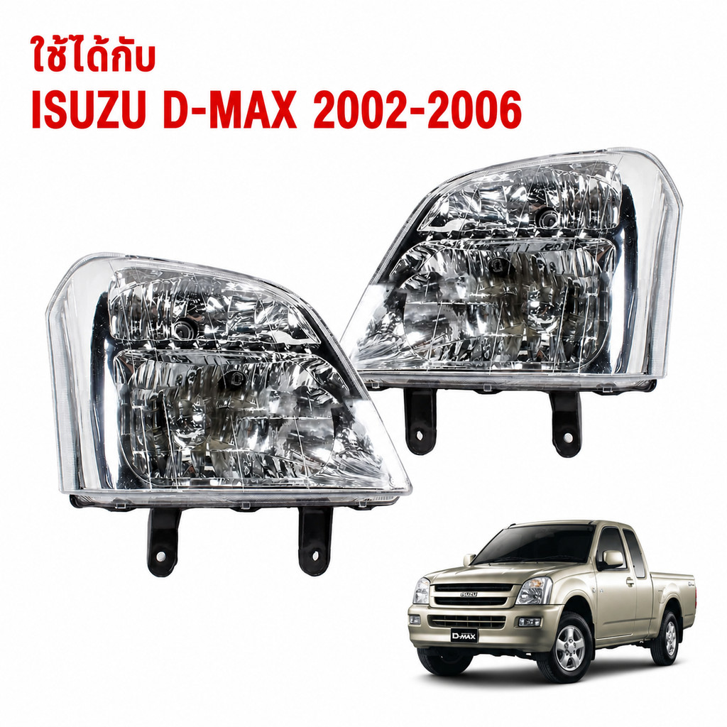 ไฟหน้า ISUZU DMAX DMAX ปี 2002-2006 โคมไฟหน้า อีซูซุ ดีแม็ก ดีแม็กซ์ ซ้าย/ขวา ตรงรุ่น ไม่ต้องดัดแปลง