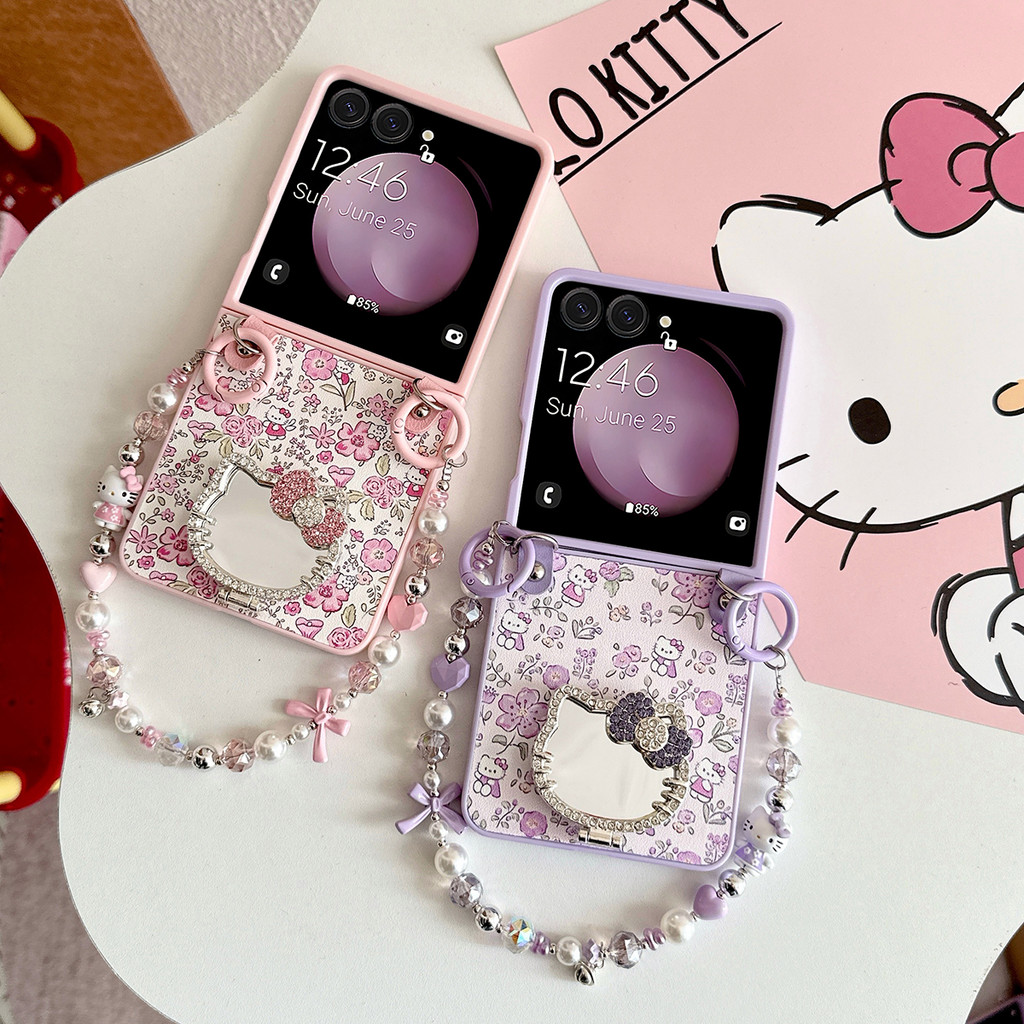 PU หนังดอกไม้แมวรูปแบบเคสโทรศัพท์สําหรับ Samsung Galaxy Z Flip7 Z Flip7FE Z Flip6 Z ชั้น