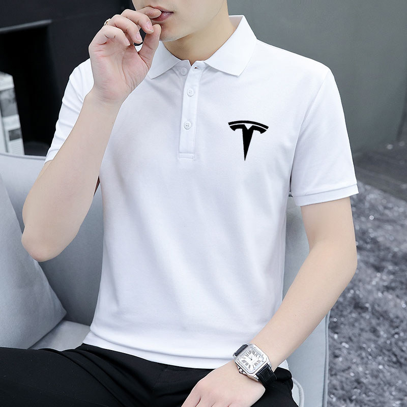 ผู้ชายพิมพ์เสื้อโปโลกีฬาด้านบนทีเสื้อธุรกิจแขนสั้นผู้หญิงเสื้อโปโลเทสลา