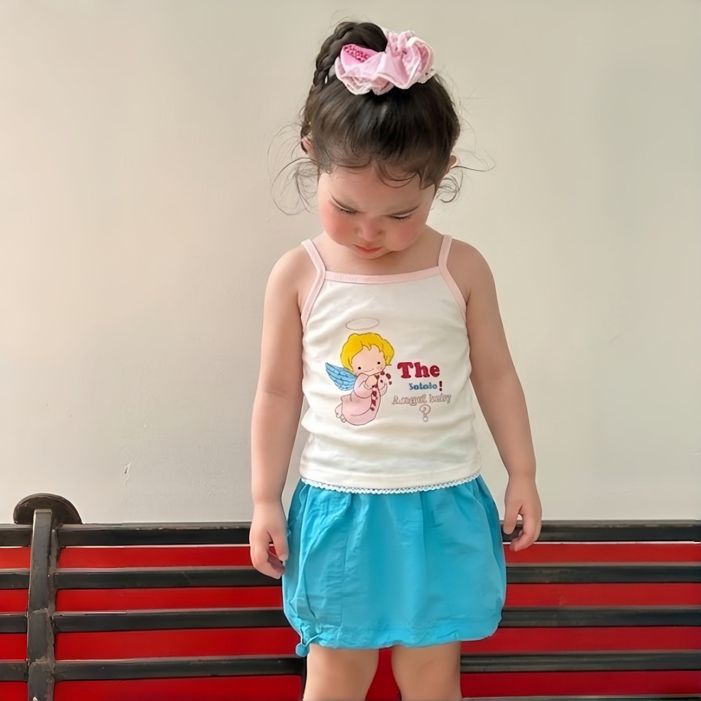 Theioioio เสื้อสายเดี่ยวเด็กผู้หญิง ลายเทวดาน้อยสุดน่ารัก แต่งระบายลูกไม้สไตล์ฝรั่งเศส ผ้าคอตตอนนุ่ม