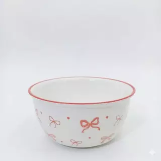 ถ้วย จาน เซรามิก ลายนโบว์น่ารัก จานทรงลึก 8 นิ้ว 1 ใบ สินค้าใหม่พร้อมส่ง