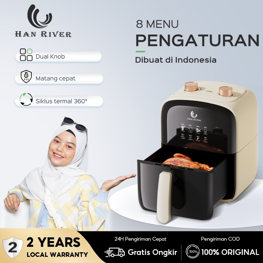HAN RIVER Air Fryer 4.2L มัลติฟังก์ชั่นไร้น้ํามัน Non-Stick กระทะวัตต์ต่ํา 800 วัตต์