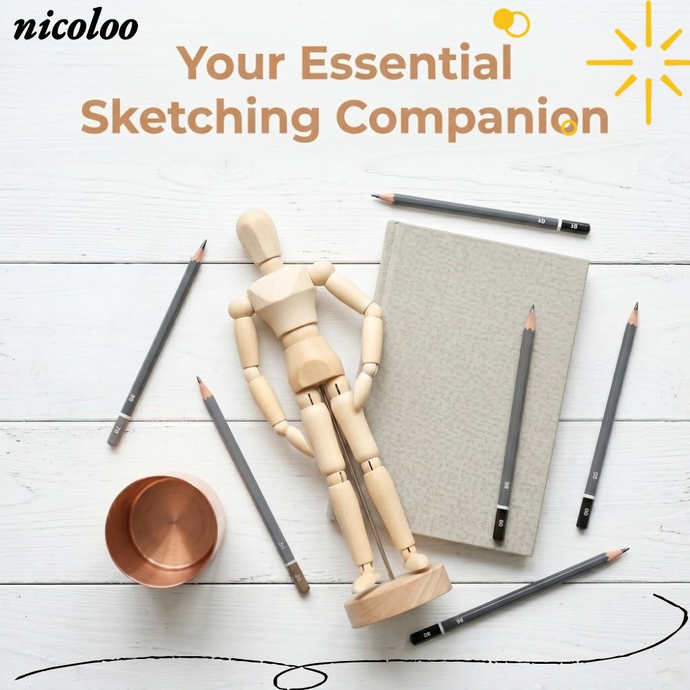 NICOLOO หุ่นไม้, 81.97in ข้อต่อแบบเต็มรูปแบบ Sketch Jointed รูป, เนื้อไม้ธรรมชาติปรับท่าทาง Flexibly