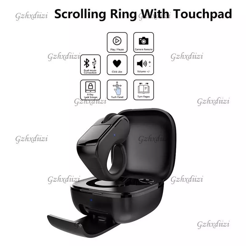 Gzhxdiizi เมาส์แหวนบลูทูธ Dual Mode พร้อมทัชแพดสำหรับโทรศัพท์ แท็บเล็ต พีซี thumbnail 9
