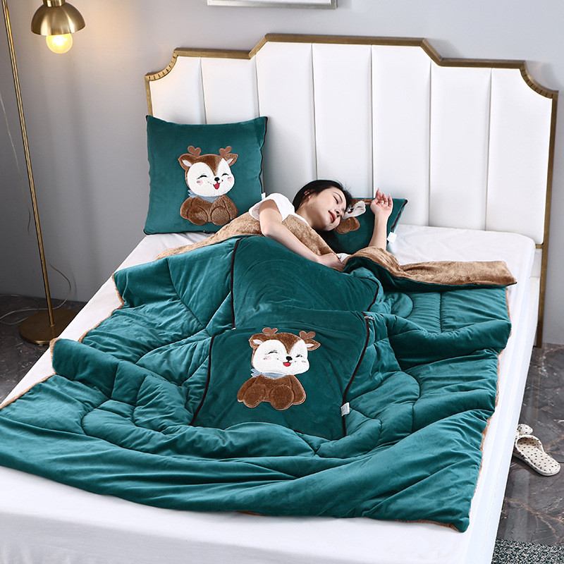 RONG ราคาต่ํา Seckill Plus กํามะหยี่หนาหมอนผ้านวม Dual-ใช้หมอนผ้านวม Two-in-One รถการ์ตูน Office Nap