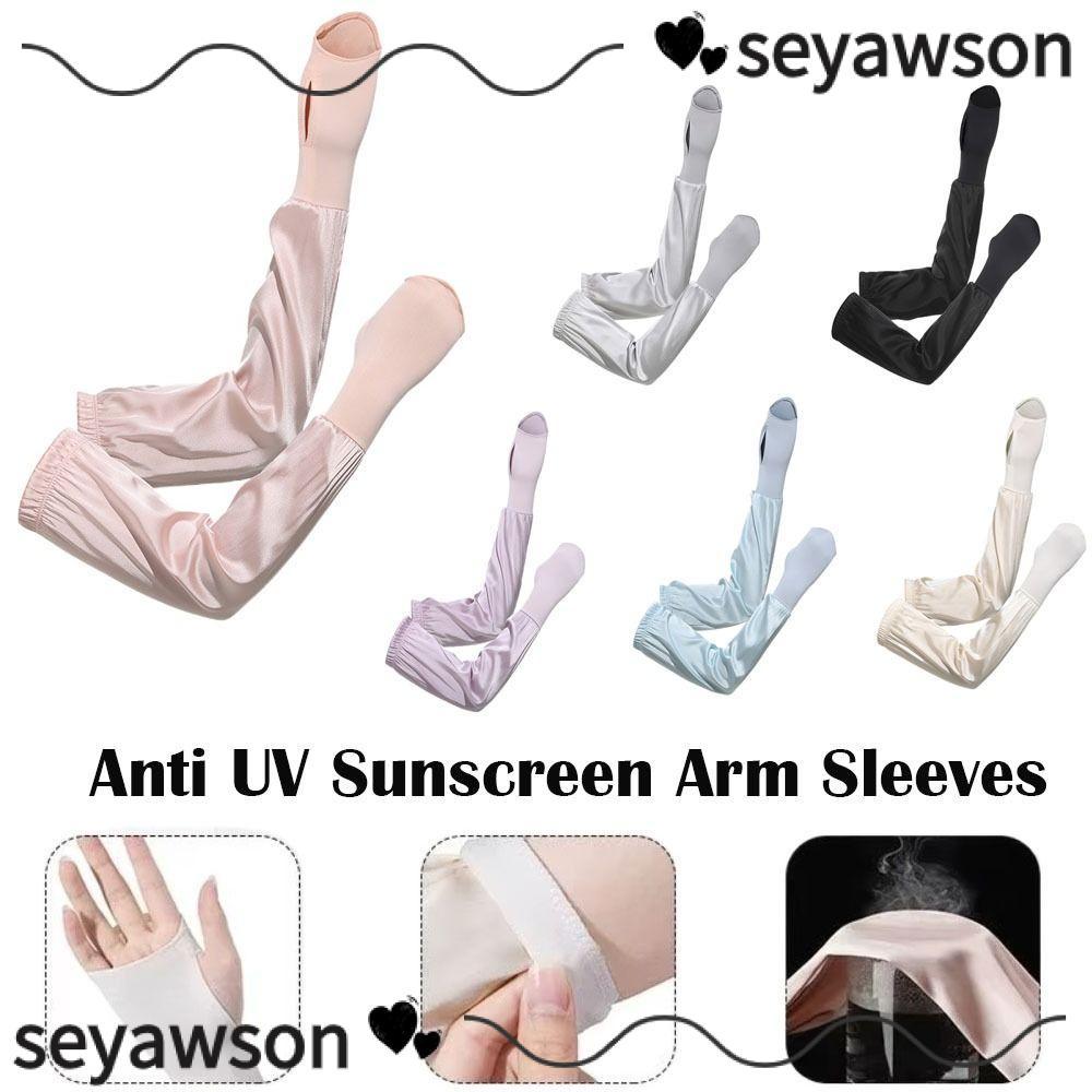 SEYAWSON 1 คู่ Anti UV Arm Sleeves, Breathable Soft Sun Protective Arm Sleeves, Casual Thin Loose Su