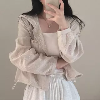 Red Berryเสื้อเชิ้ตแขนยาวมีฮู้ด สไตล์วินเทจ สำหรับผู้หญิง ฤดูใบไม้ผลิ เสื้อคลุมลายทางมีกระเป๋า 99409