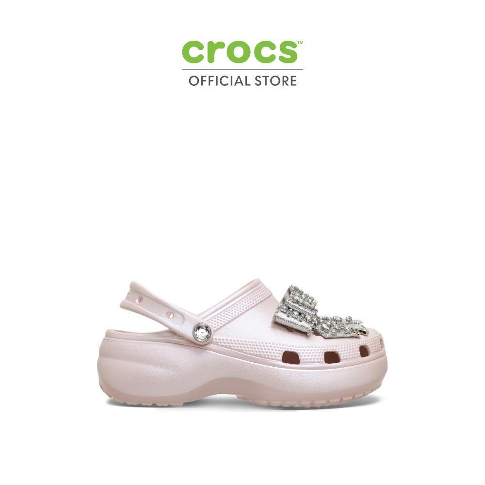 CROCS รองเท้าลำลองผู้หญิง CLASSIC PLATFORM BEDAZZLED BOWS CLOG - QUARTZ
