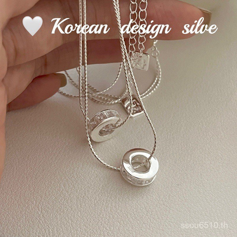 สร้อยคอหินเงิน Hollow ins Design Niche Circle เกาหลี s925 Clavicle Zirconium Simple Pure Chain Passe