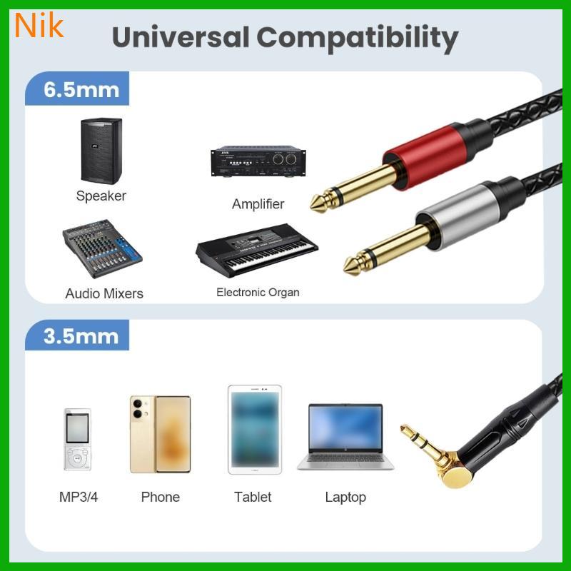 บ.น.ค.ศ. 3 5mm To Two 6 35mm Y Splitter Cord 1 8inch to 1 4in Cable for Home Theater