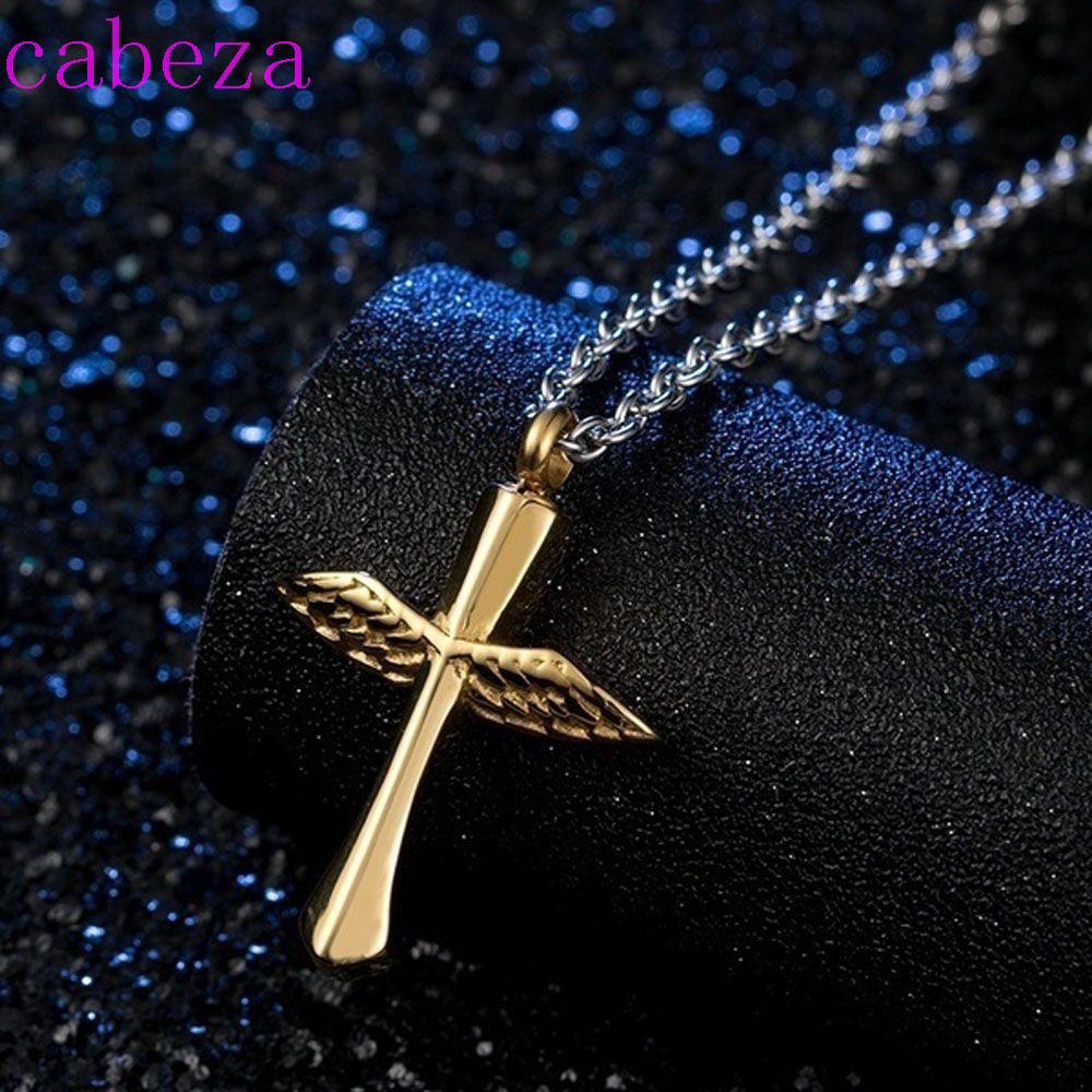 CABEZA Urn สร้อยคอ Memorial แฟชั่น Angel Wings 1 ชิ้น Cross Vial จี้