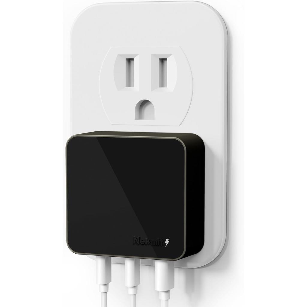 Nekmit 100W Flat USB C Charger Block, 3-Port GaN Fast Wall Charger (2*USB-C & 1*USB-A), USB C Wall P