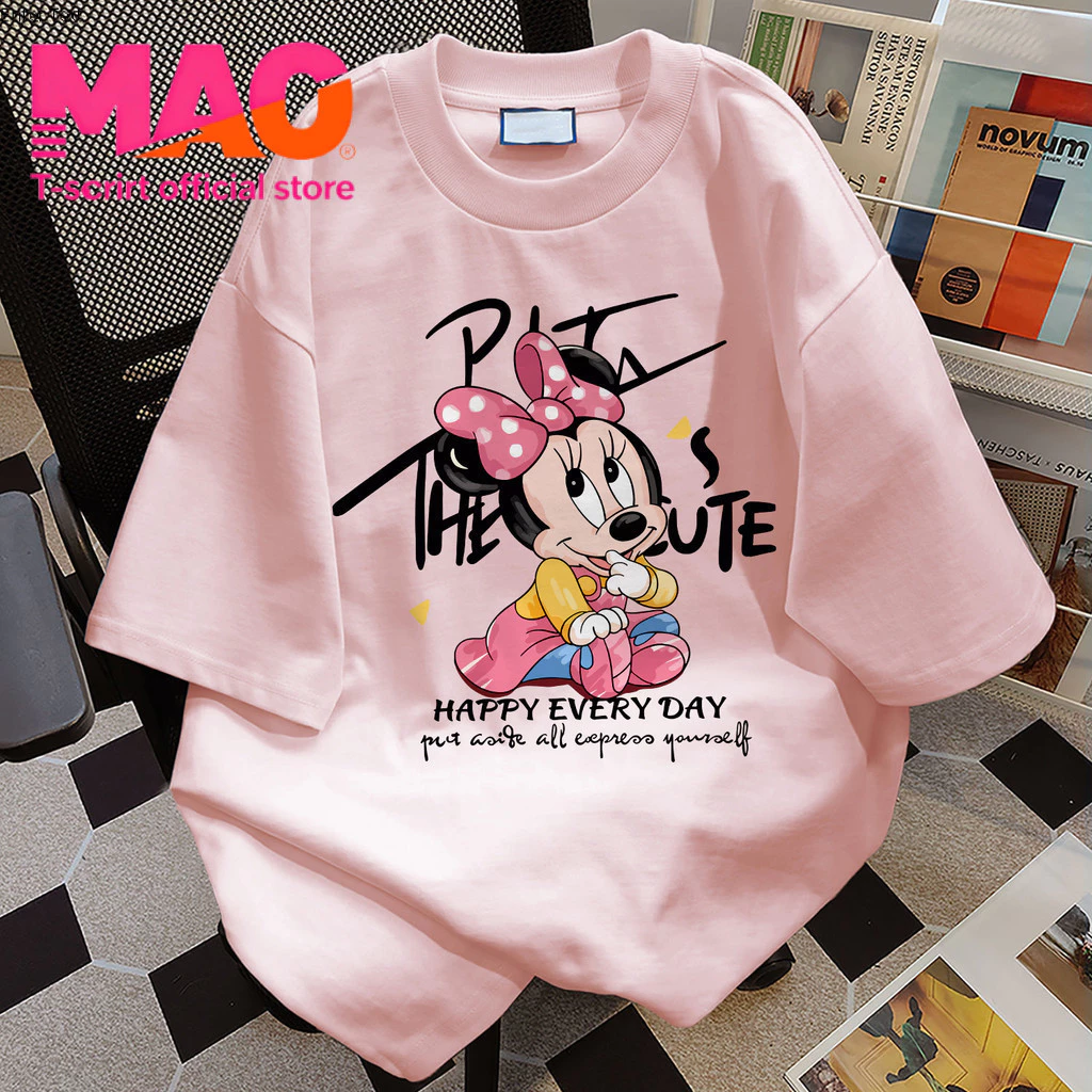 งานเกรดพรีเมียม งานเกรด A เสื้อยืด ลายการ์ตูน oversize ผ้าฝ้าย100 เสื้อยืดพิมพ์ลายมิกกี้การ์ตูนน่ารักสีชมพู