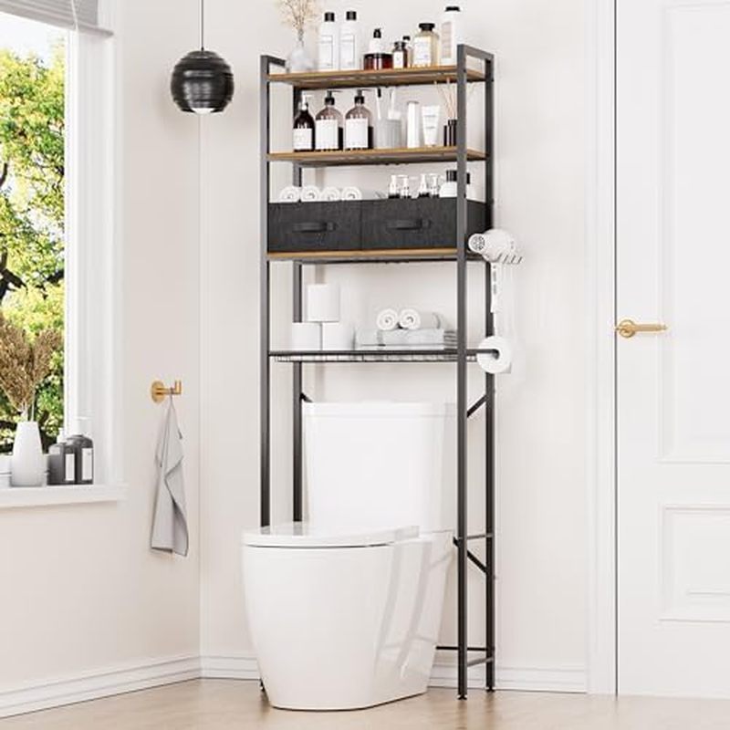 อุปกรณ์ห้องน้ํา Over Black Storage Freestand Over พร้อมชั้นวางสําหรับ Toile 3 Over Johannes Organize