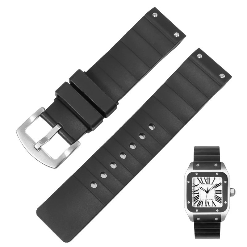 High quality Watch Band For Cartier Santos 100 Rubber black Watch Strap Men's Women's Silicone acces