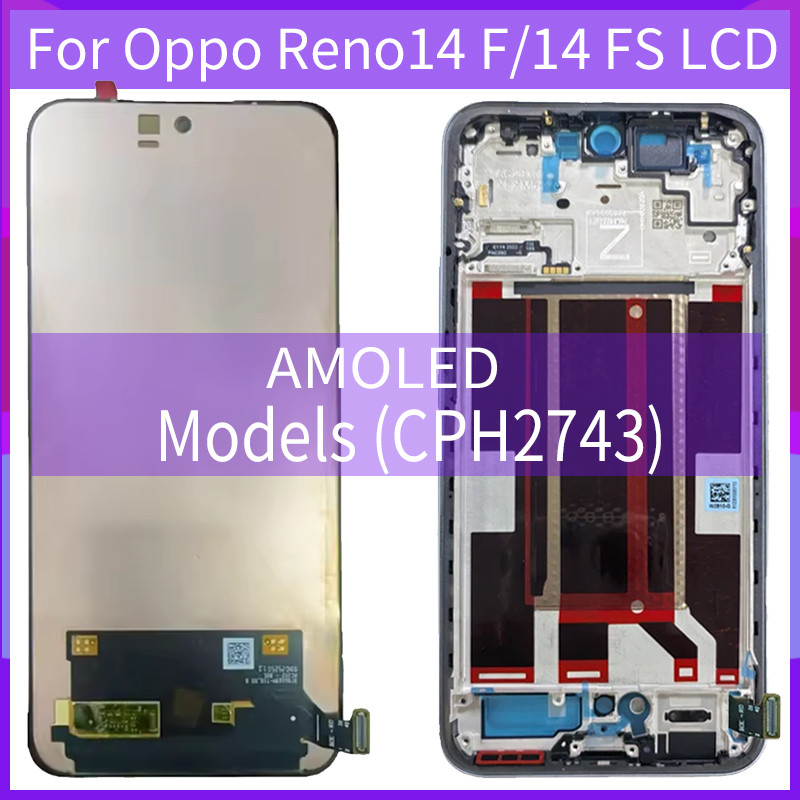 Original AMOLED สําหรับ Oppo Reno14 F จอแสดงผล LCD หน้าจอสัมผัสกรอบ Digitizer Assembly สําหรับ Oppo Reno 14 FS CPH2743 LCD