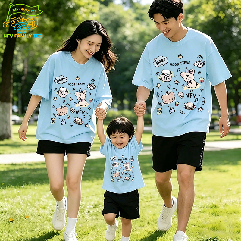 วัสดุใหม่🔥COD NFV Family Tee ชุดครอบครัว 2026 ใหม่ เสื้อคู่แม่ลายสัตว์การ์ตูน เสื้อยืดแขนสั้น YG3374
