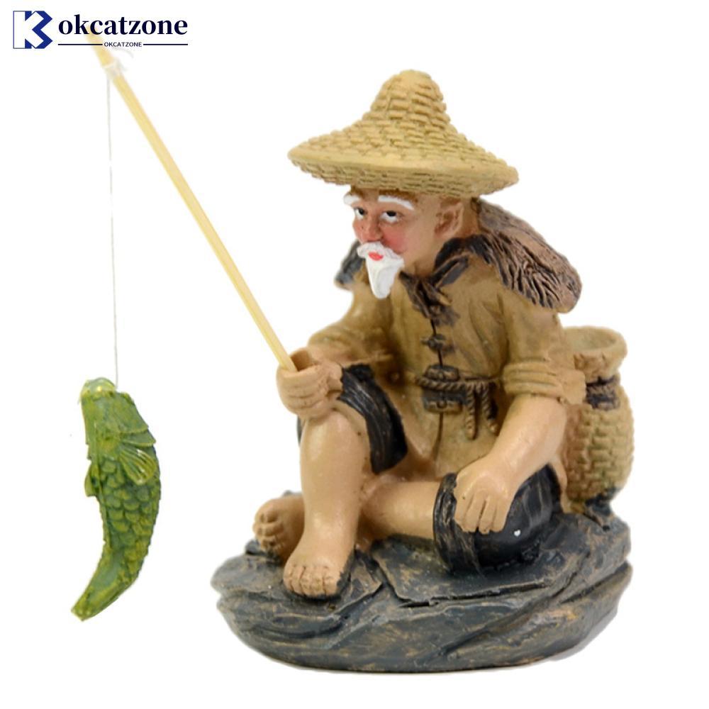OKCATZONE Aquarium ชาวประมงเก่าเครื่องประดับถังปลาเรซิ่นตกแต่งสวนอุปกรณ์ตกแต่ง N9X5