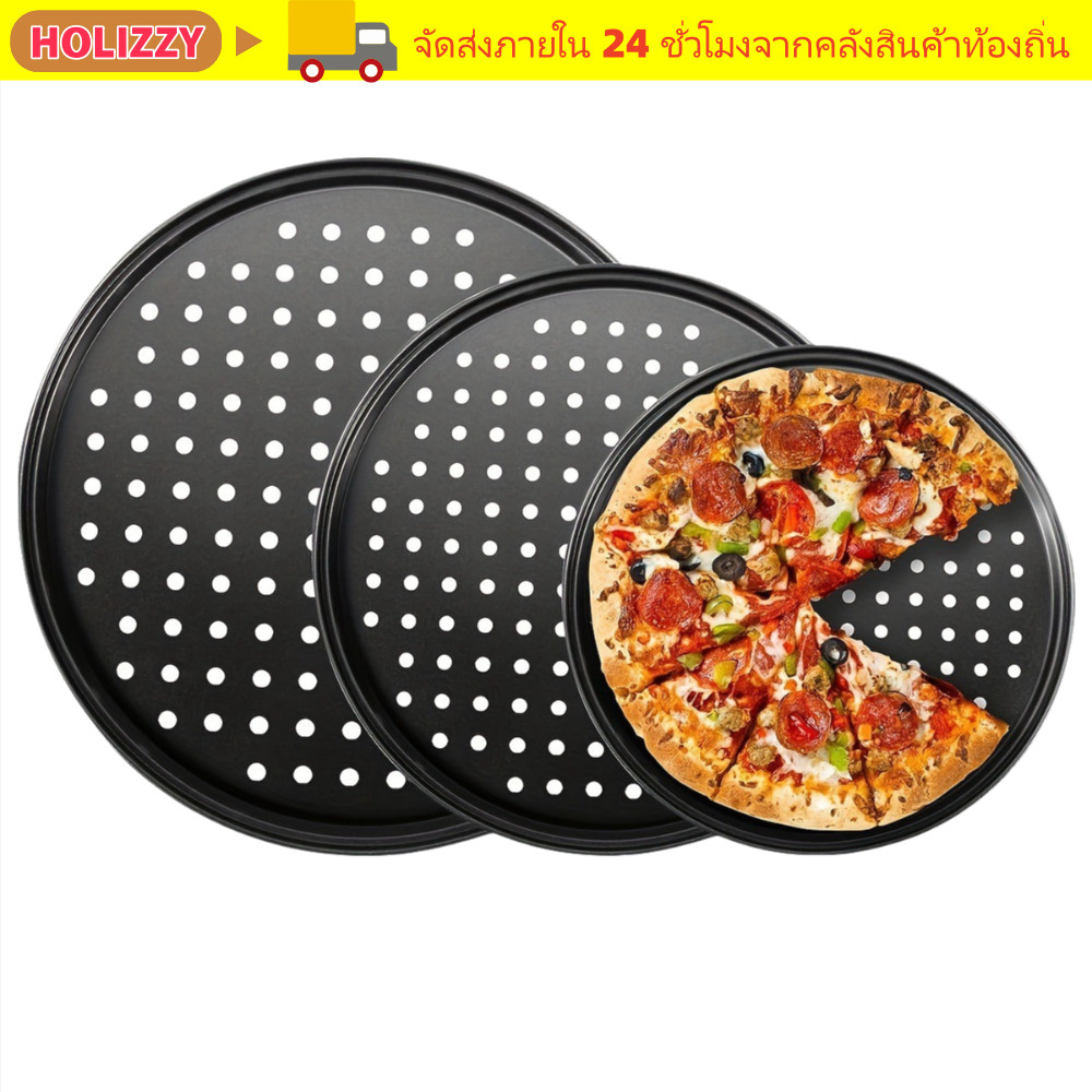 HOLIZZY ถาดอบพิซซ่า, 10/11/12 นิ้ว Mupti Purpose Perforated Pizza Pan ชุด, เหล็กคาร์บอนกลมทนทาน Non Stick เครื่องมืออบกรอบ & Bubbly