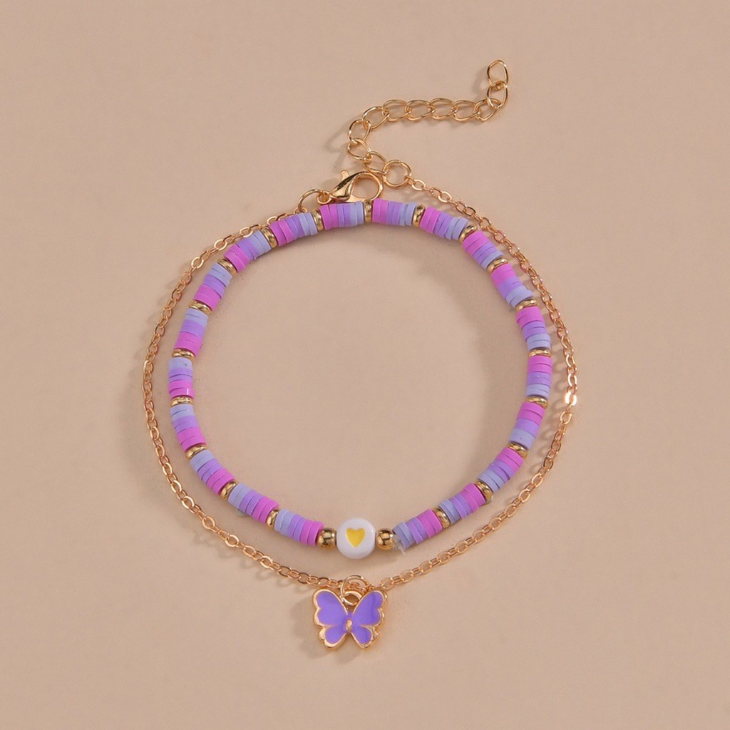 2PCS Stackable Elastic Beaded Anklets Fade-Resistant และ Hypo-allergenic Elegant Anklets เครื่องประด