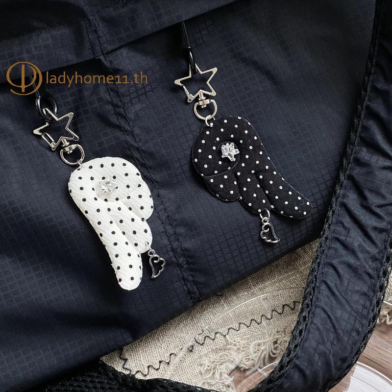 ONELADY พวงกุญแจ Angel Wings Vintage Y2K Polka Dot Pentagram จี้กระเป๋านักเรียนน่ารักตกแต่งกุญแจผู้หญิงใช้ TH