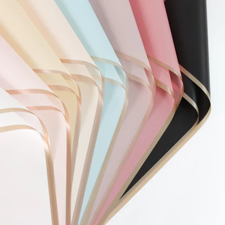 กระดาษห่อดอกไม้ ขอบทอง สีโปร่งแสง 58×58 ซม. (20 แผ่น) กันน้ำ หรู พรีเมียม สำหรับห่อช่อ/DIY