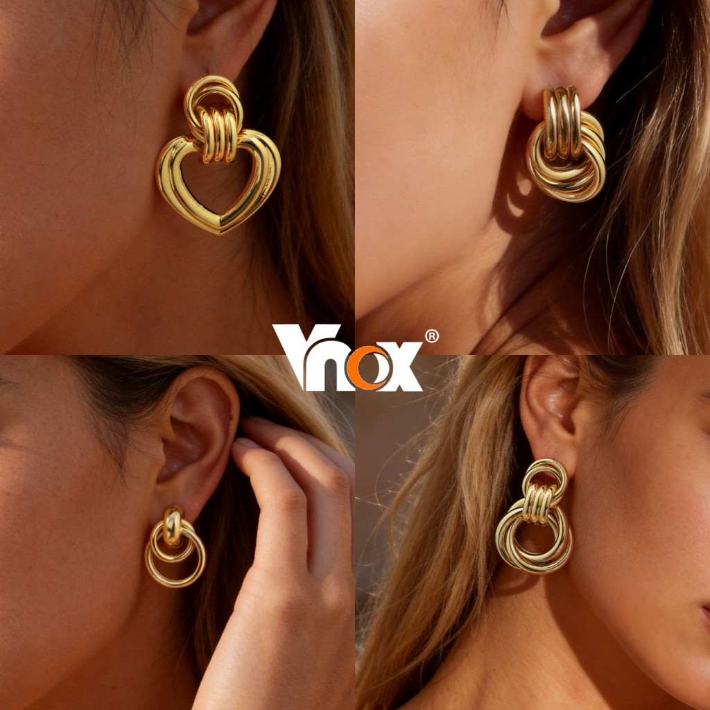 Vnox 18K Gold Plated สแตนเลสเรขาคณิตต่างหูผู้หญิง,Hypoallergenic แฟชั่นเครื่องประดับโลหะ