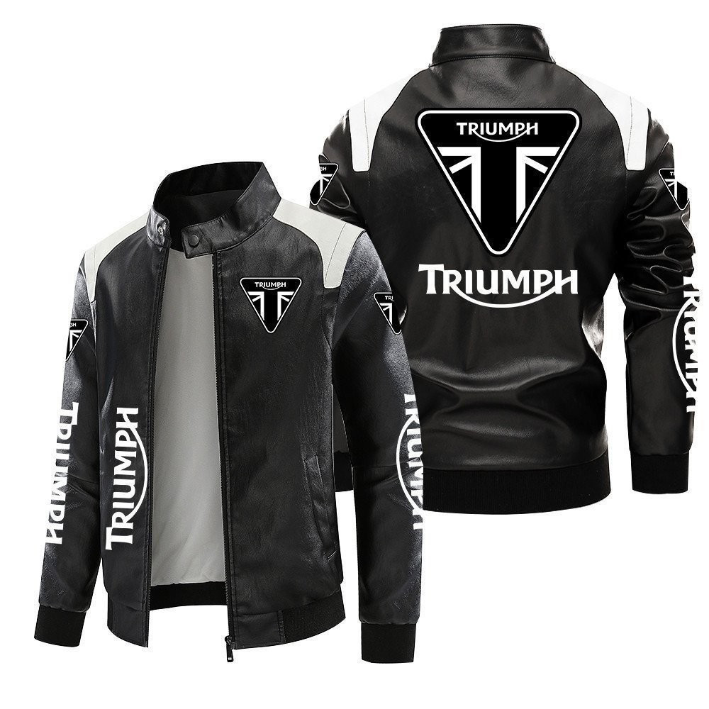 Triumph Triumph โลโก้รถจักรยานยนต์แจ็คเก็ตหนังขนาดใหญ่ขี่รถจักรยานยนต์ผู้ชายขนแกะซับแจ็คเก็ตแฟชั่นที