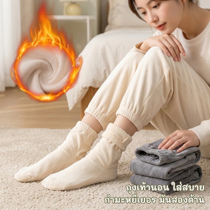 ถุงเท้าสองด้านจากขนแกะเยอรมัน กลางความยาว ให้นุ่มนวลและอบอุ่นในยามนอน