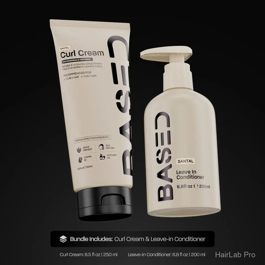 BASED Curly Duo: Premium Non-Toxic Curl Cream & Leave-In Conditioner Bundle - Defines Curls, Controls Frizz, Medium Hold