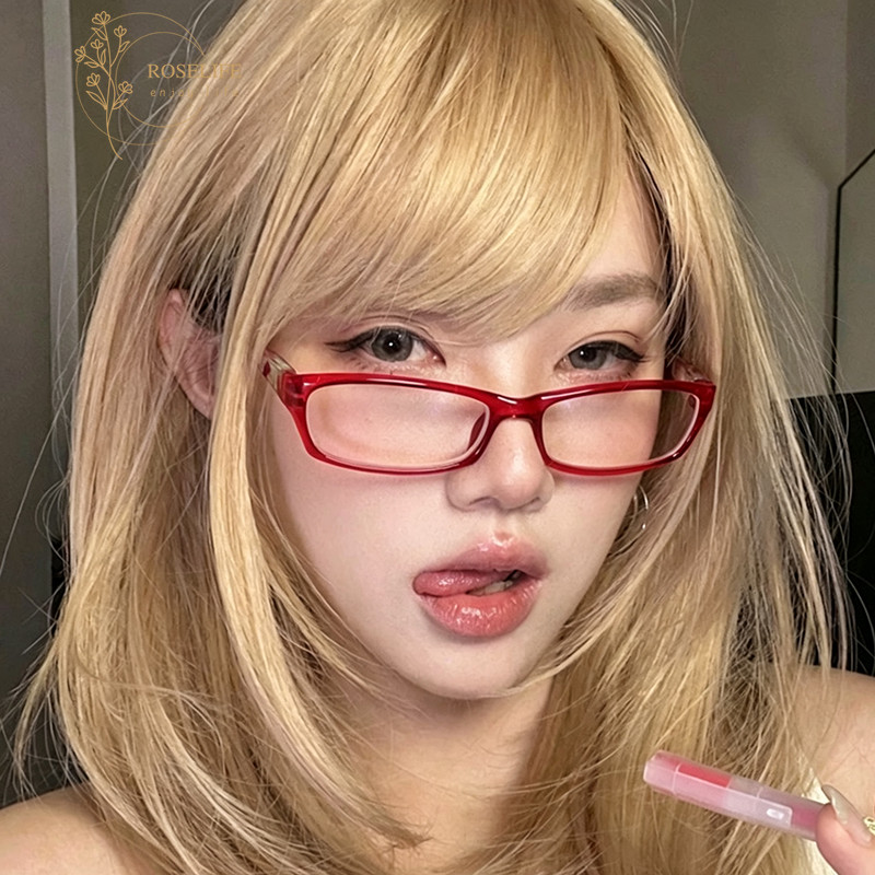 Roselife Unisex Y2K แว่นตามีเลนส์บล็อกแสง สีแดงและสีฟ้า สำหรับทั้งผู้หญิงและผู้ชาย