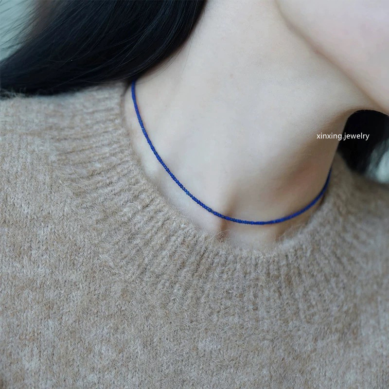 สร้อยคอและข้อมือสไตล์จีน ดีไซน์จักรพรรดิ วัสดุ Lapiz Lazuli Ultra-Fine Chain ขนาด 1 มม.