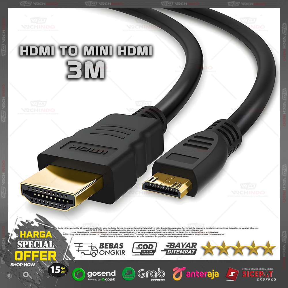 สาย HDMI Mini To HDMI 300CM / 3M / 3 เมตร ชุบทองคุณภาพสูง พรีเมี่ยม !!