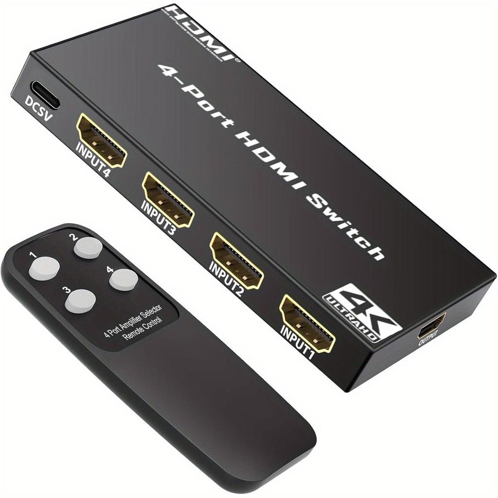 ACHAVE 4K Switch 4-in-1 พร้อมรีโมทคอนโทรล IR, กล่องเลือก HDTV 4 พอร์ตสําหรับ PS5/, Xbox, Apple TV, S