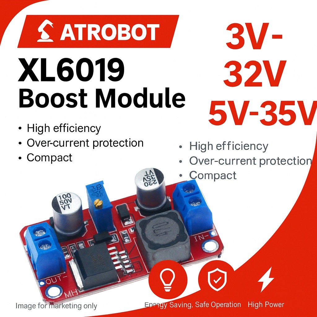 XL6019 DC-DC 5A Boost Converter โมดูล 3-32v to 5-35v ป้องกันลัดวงจร 50x25x20 มม
