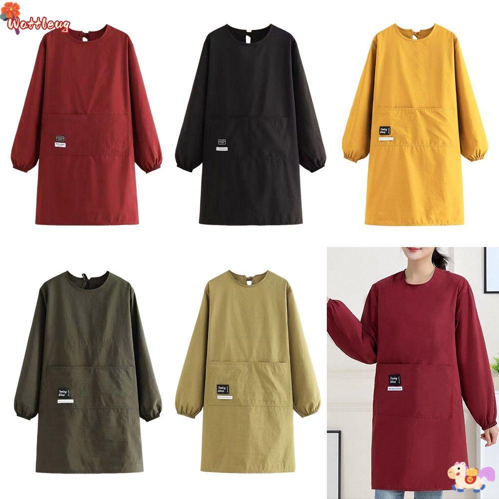 WATTLEUG ผ้ากันเปื้อนครัว,สีทึบแขนยาวทําอาหารเบเกอรี่ Bibs,ทนทานกันน้ําBreathable Cross Back Cateringเสื้อผ้าทํางานสําหรับHome Kitchen