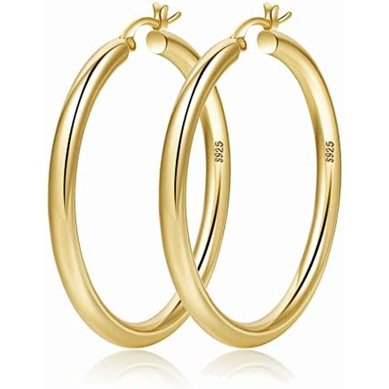4mm Thick Gold Chunky Earrings Steling Silver Post Hoops Earrings For Women Hollow Tube Hoops Earrin