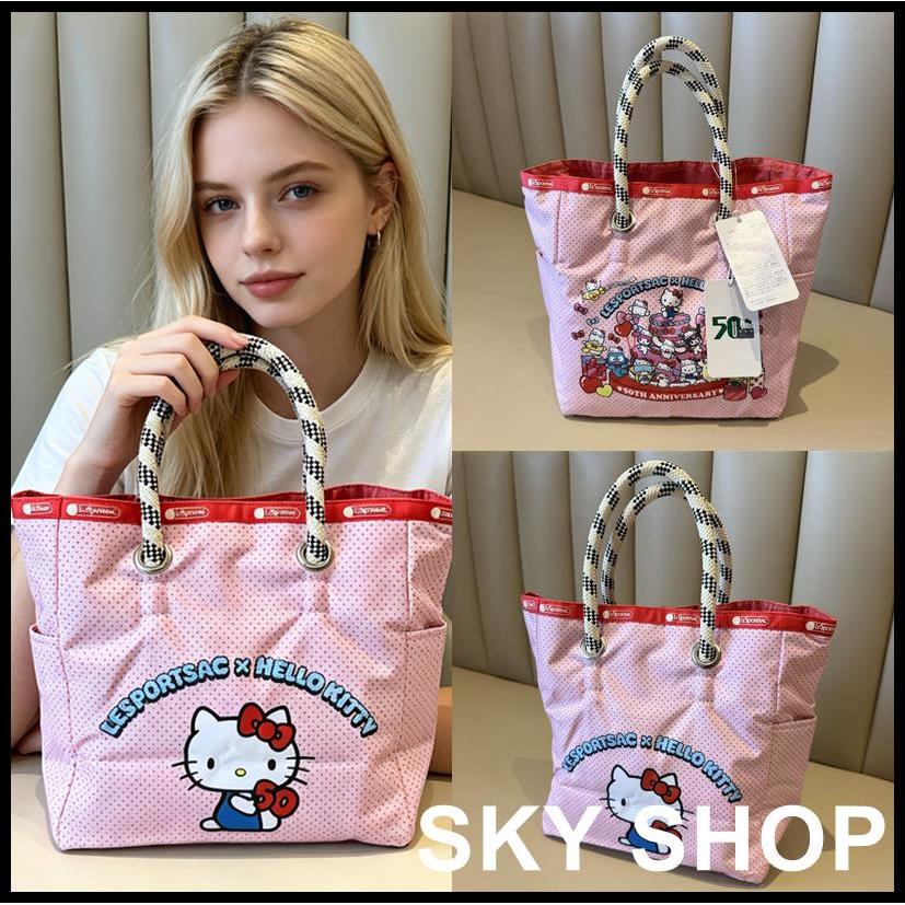 LES Small KITTY กระเป๋าสะพายข้างพิมพ์ลายการ์ตูนสีชมพู วัสดุไนลอนกันน้ำ จาก 1114