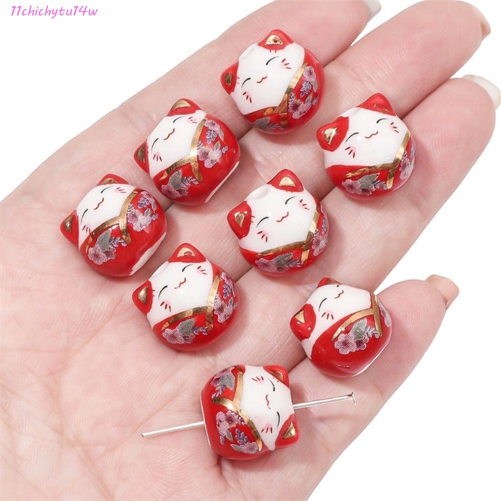 CHICHYTU14W ลูกปัด Maneki-eko สร้อยคอ Kitty Plutus ลูกปัดแมว, สร้อยข้อมือแต่งหน้าเซรามิกญี่ปุ่นสวย F