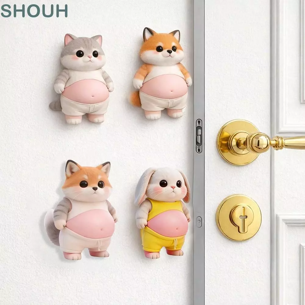 SHOUH กันชนประตู 2 ชิ้น, สัตว์อ้วนยางนุ่มแผ่นป้องกันการชนกัน, กาวด้วยตนเองปิดเสียงออกแบบแผ่นหยุดประตูกันกระแทกบ้าน