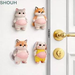 SHOUH กันชนประตู 2 ชิ้น, สัตว์อ้วนยางนุ่มแผ่นป้องกันการชนกัน, กาวด้วยตนเองปิดเสียงออกแบบแผ่นหยุดประตูกันกระแทกบ้าน