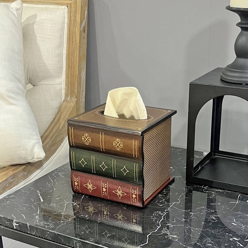 European Design Fake Book Tissue Holder Hand Painted Book Tissue Box Sturdy for Desktop
