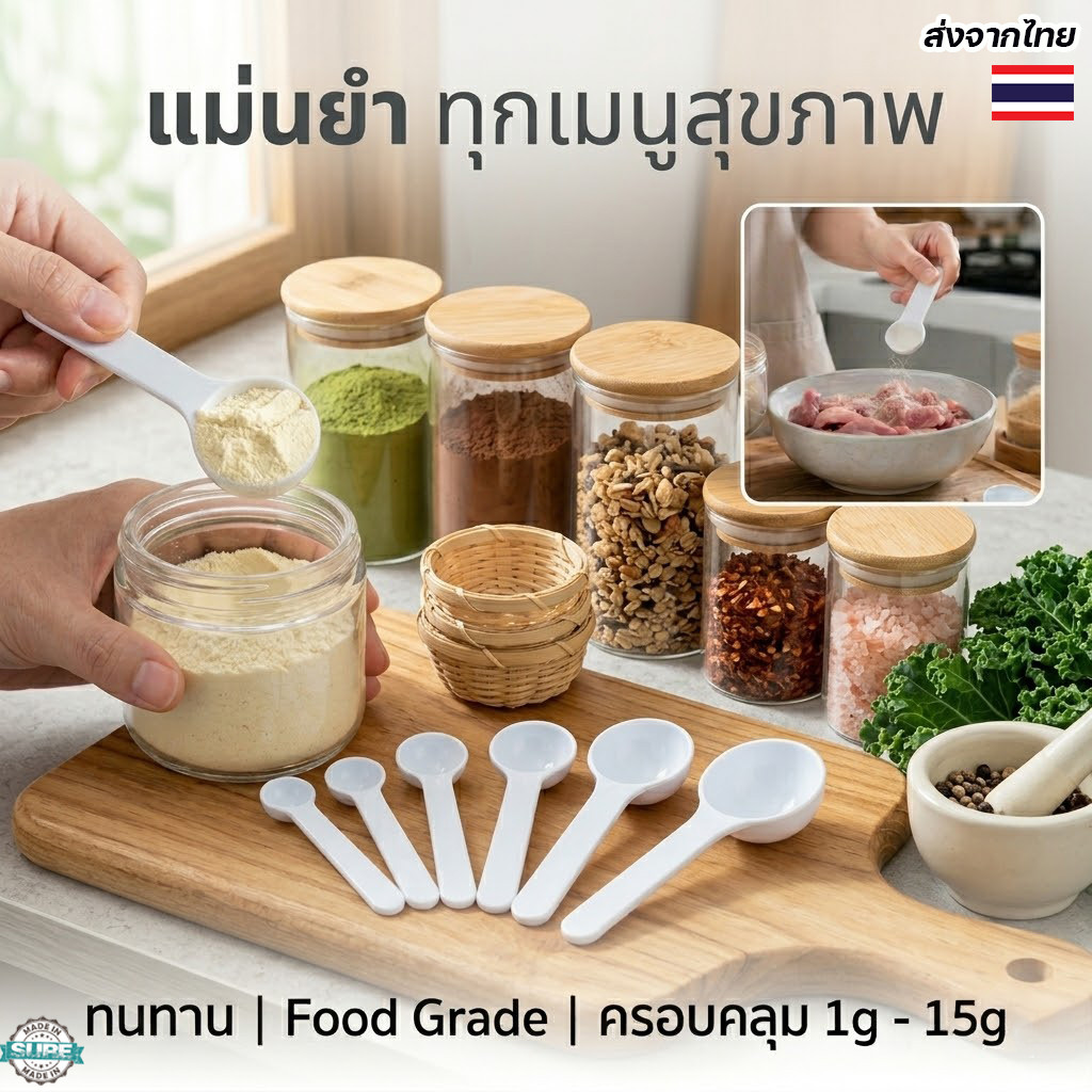 ช้อนตวง พลาสติก PP คุณภาพสูง ขนาด 1g-15g สำหรับตวงโปรตีน นมผง เครื่องปรุง ใช้ง่าย น้ำหนักเบา พกพาสะดวก